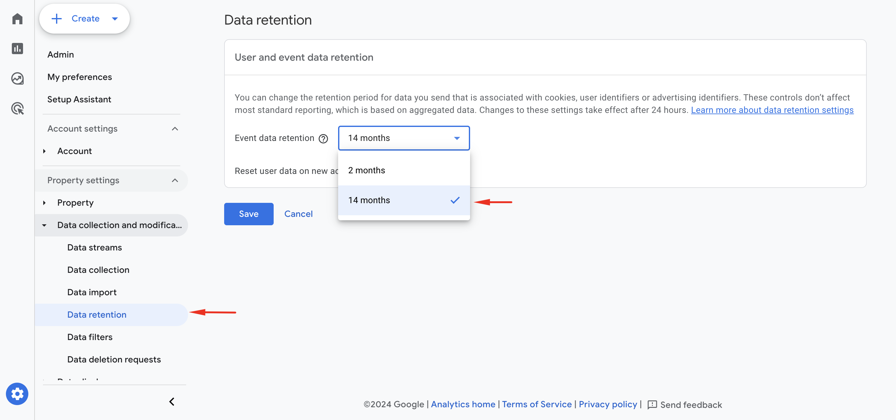 Extend data retention in GA4