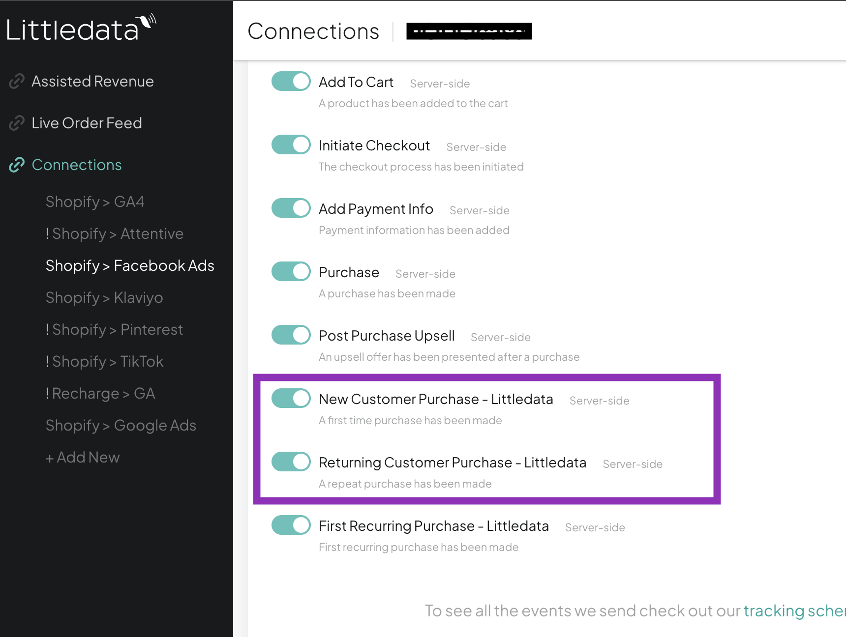 meta new customer event on first install