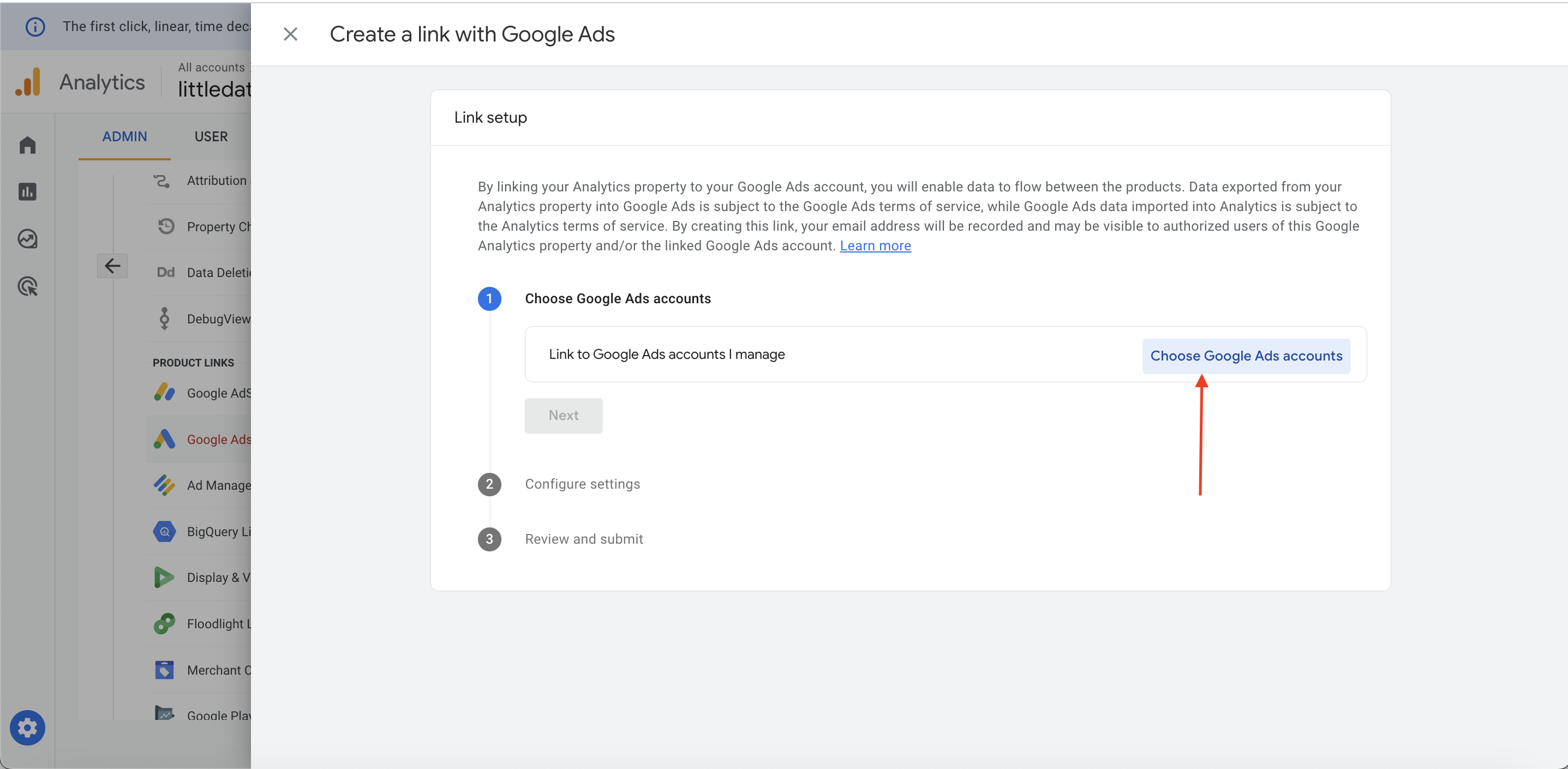 link website data google analytics
