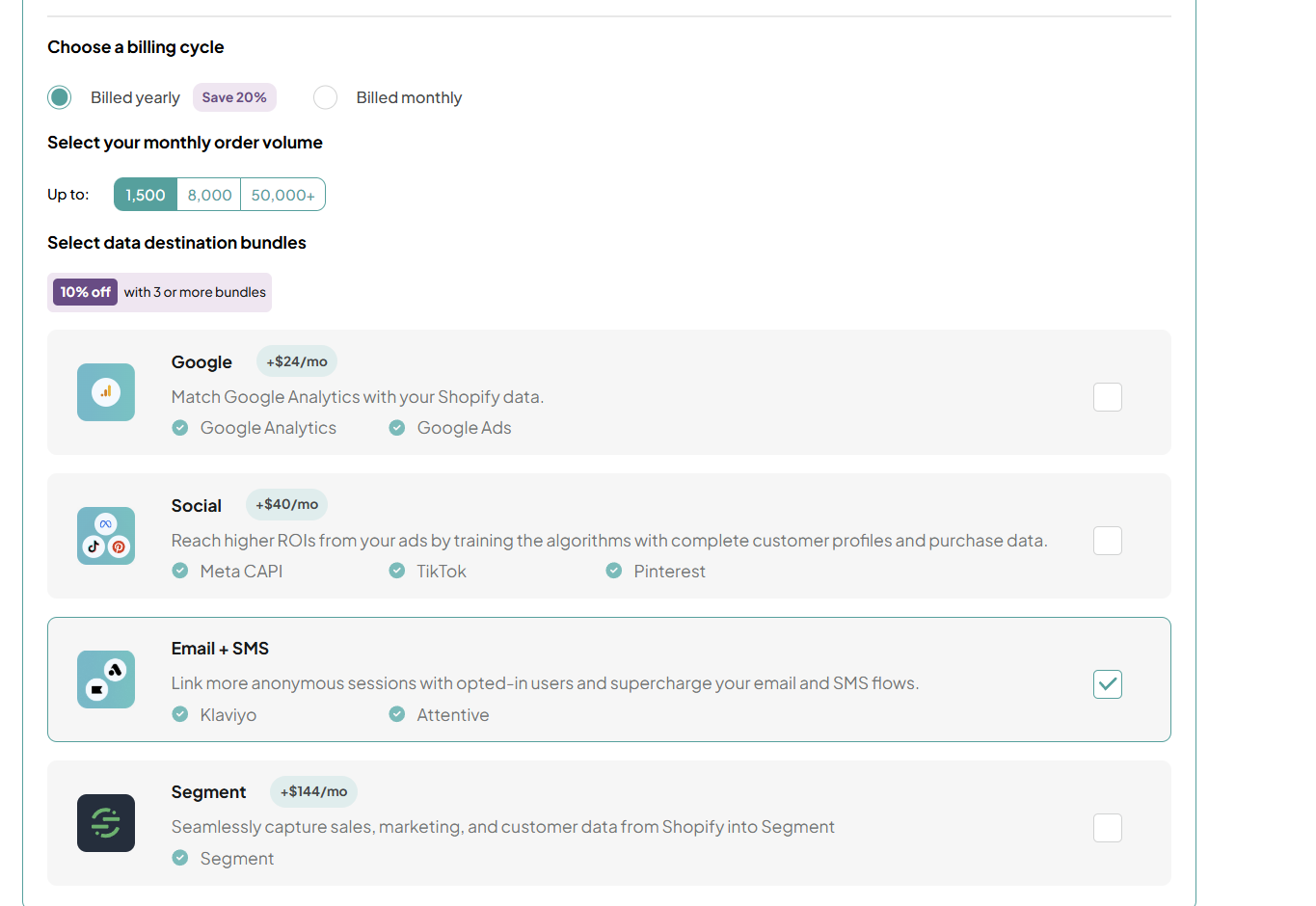 pricing page